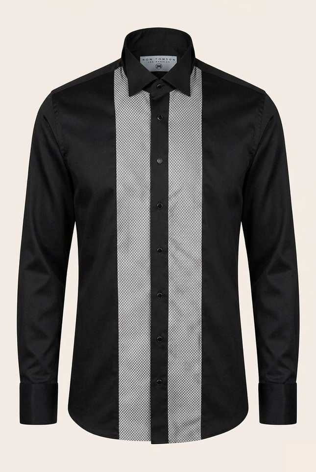 Men's Pique Bib Tuxedo Shirt - Black Grey - Ron Tomson