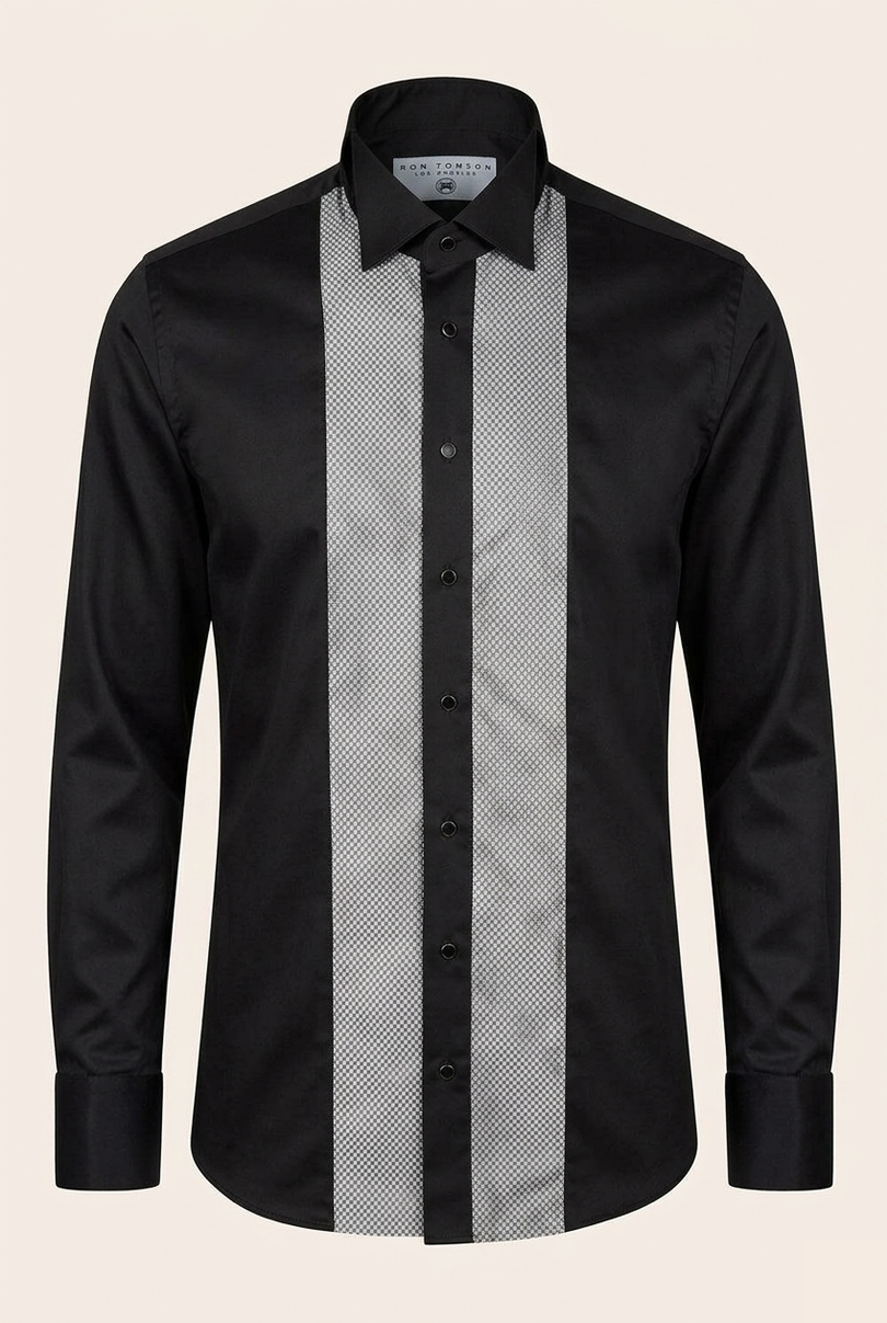 Men's Pique Bib Tuxedo Shirt - Black Grey - Ron Tomson