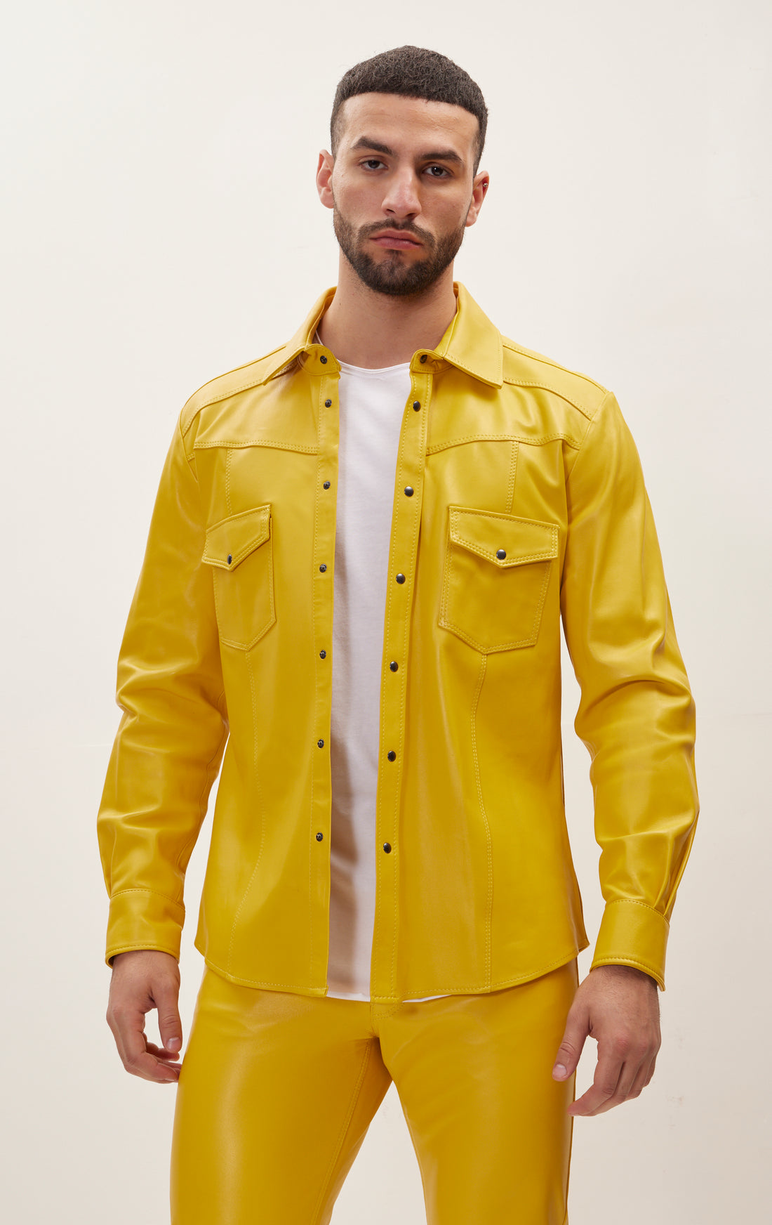 Genuine Lambskin Leather Shirt - Yellow