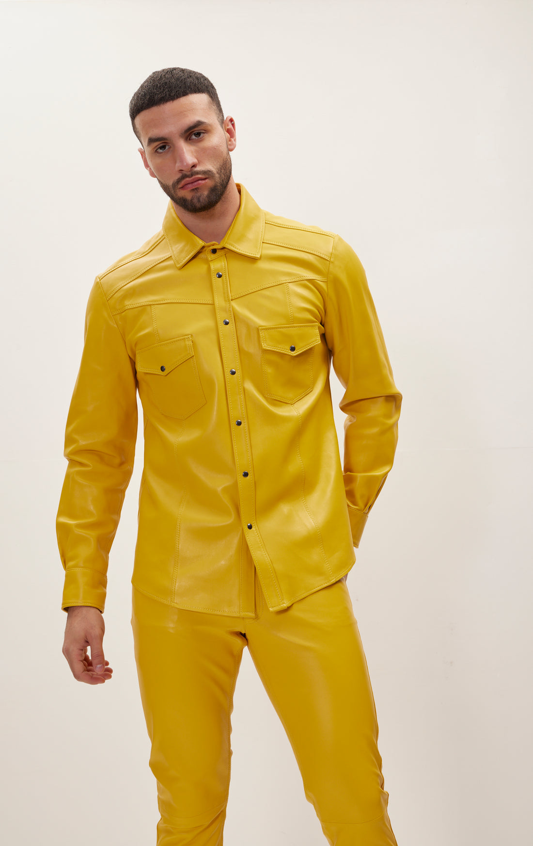 Genuine Lambskin Leather Shirt - Yellow