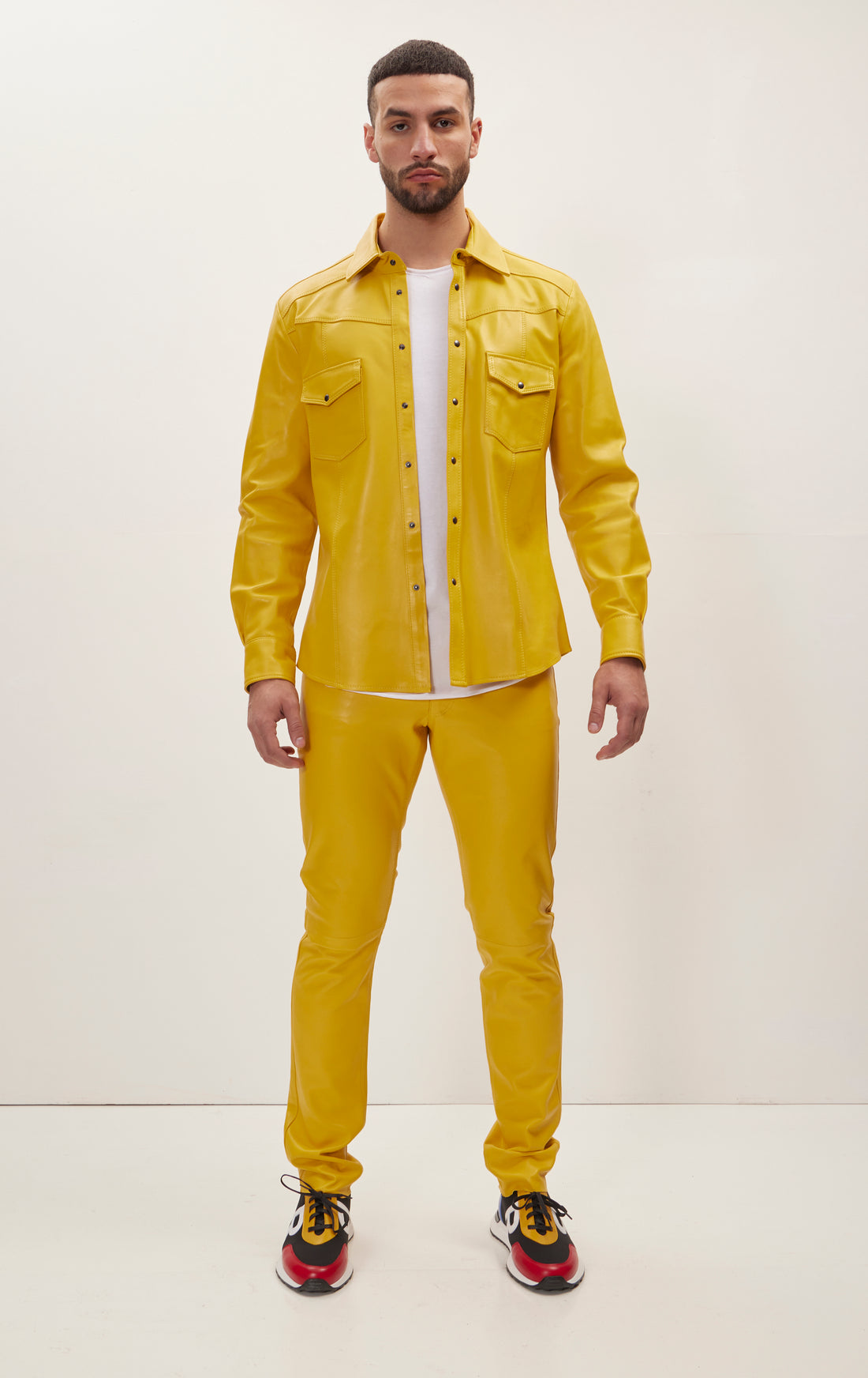 Genuine Lambskin Leather Pants - Yellow