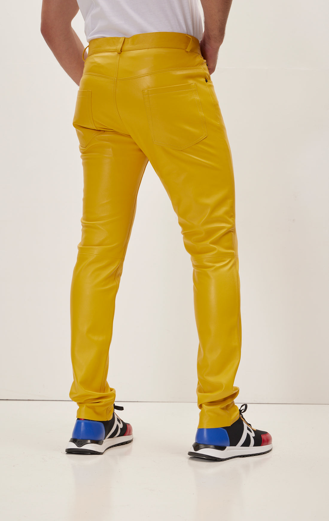 Genuine Lambskin Leather Pants - Yellow