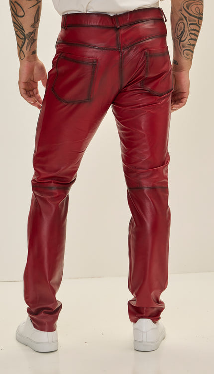 Genuine Lambskin Leather Pants - RED TINT