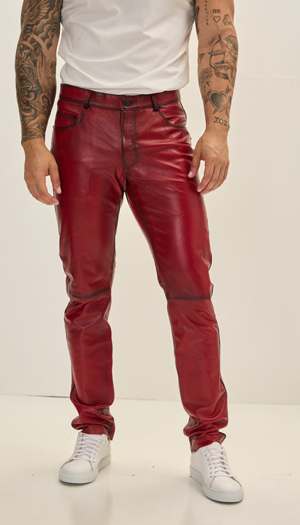 Genuine Lambskin Leather Pants - RED TINT