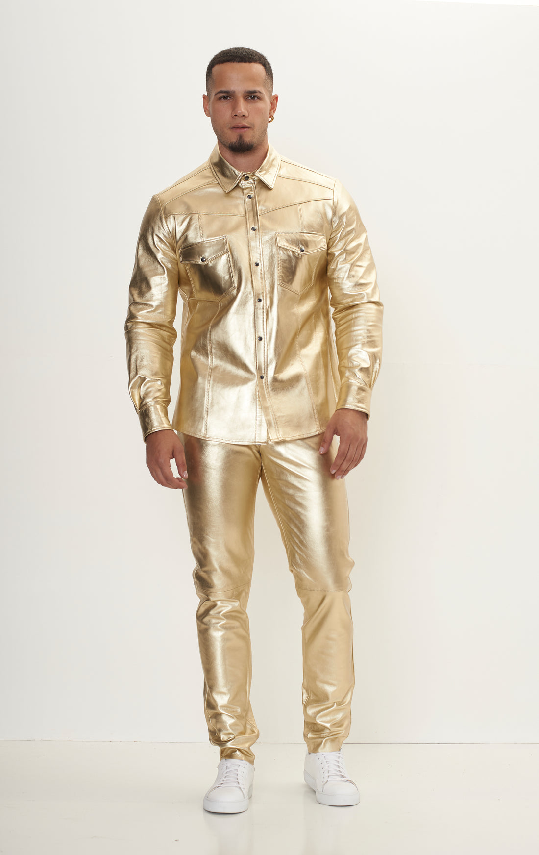 Genuine Lambskin Leather Shirt - Gold