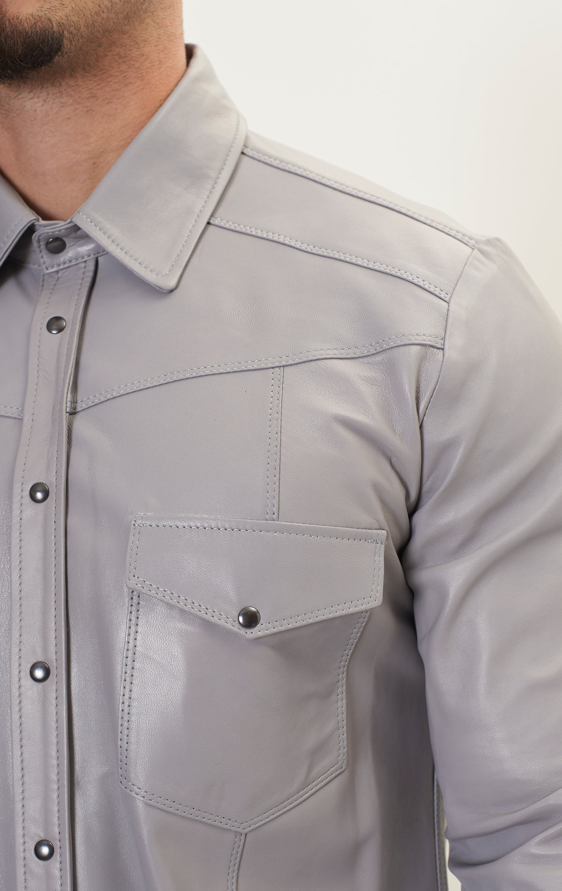 Genuine Lambskin Leather Shirt - Grey