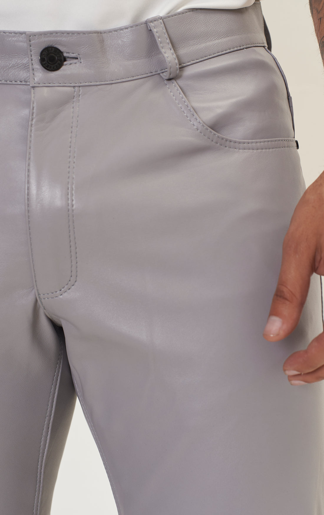 Genuine Lambskin Leather Pants - GREY