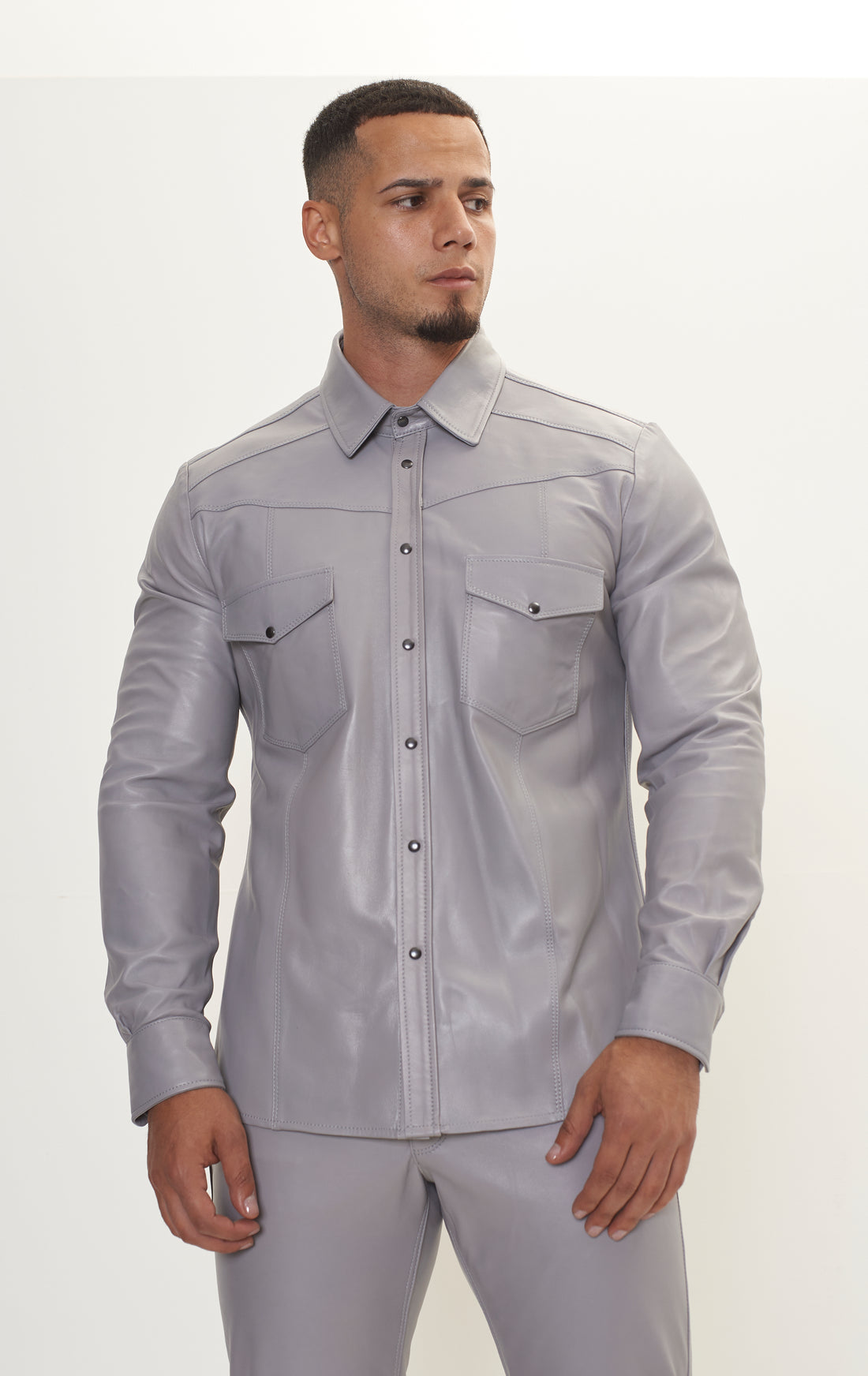 Genuine Lambskin Leather Shirt - Grey