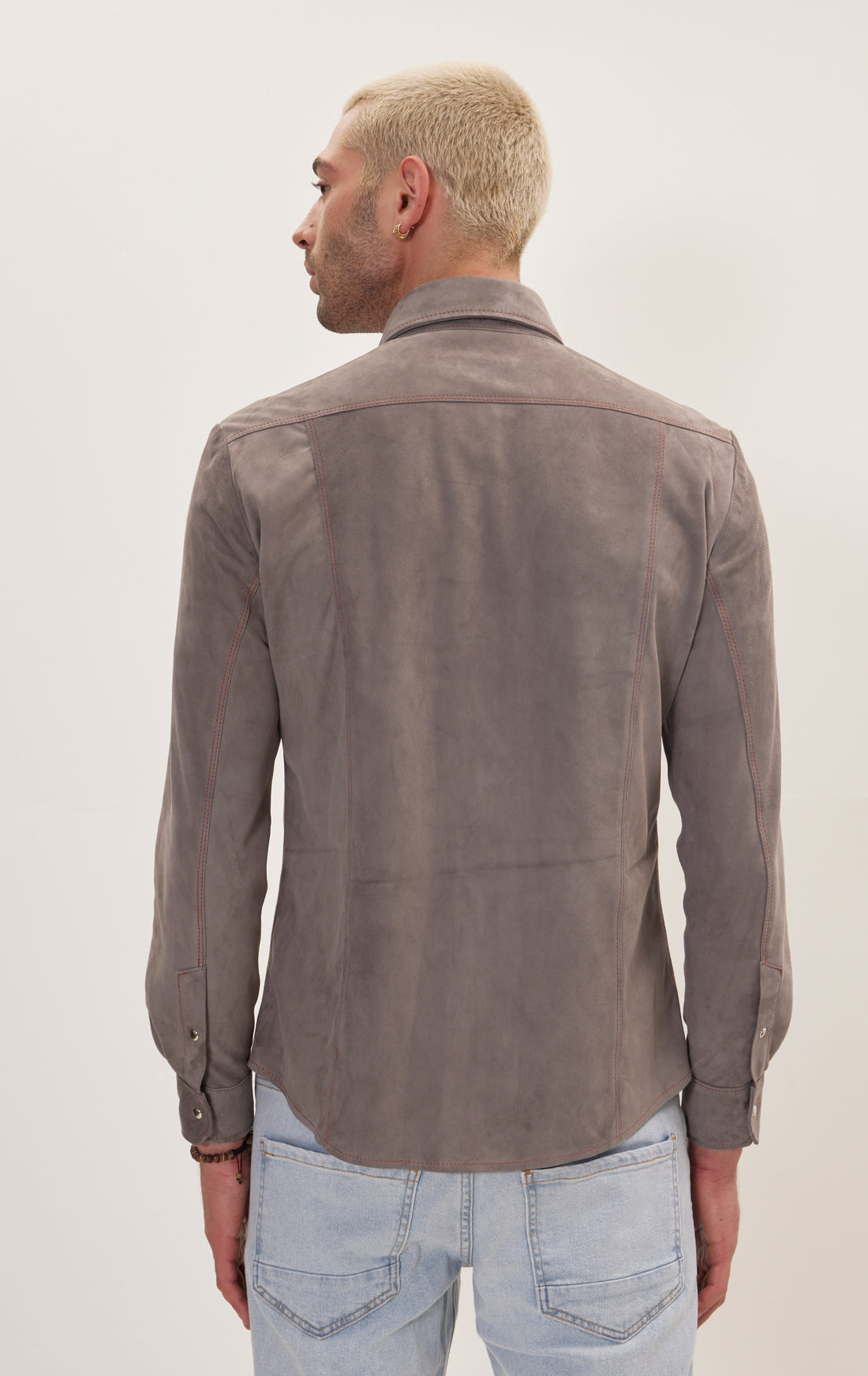 Fitted Suede Leather Shirt - Grey