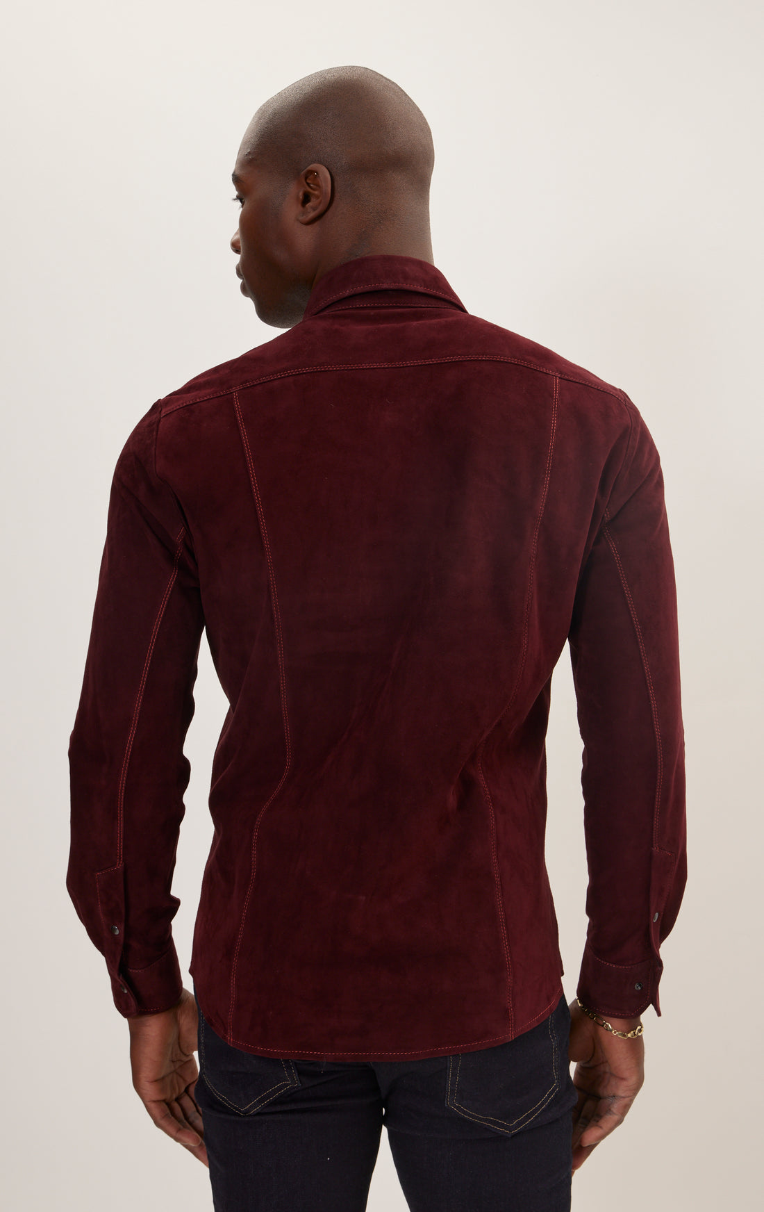 Fitted Suede Leather Shirt - Burgundy