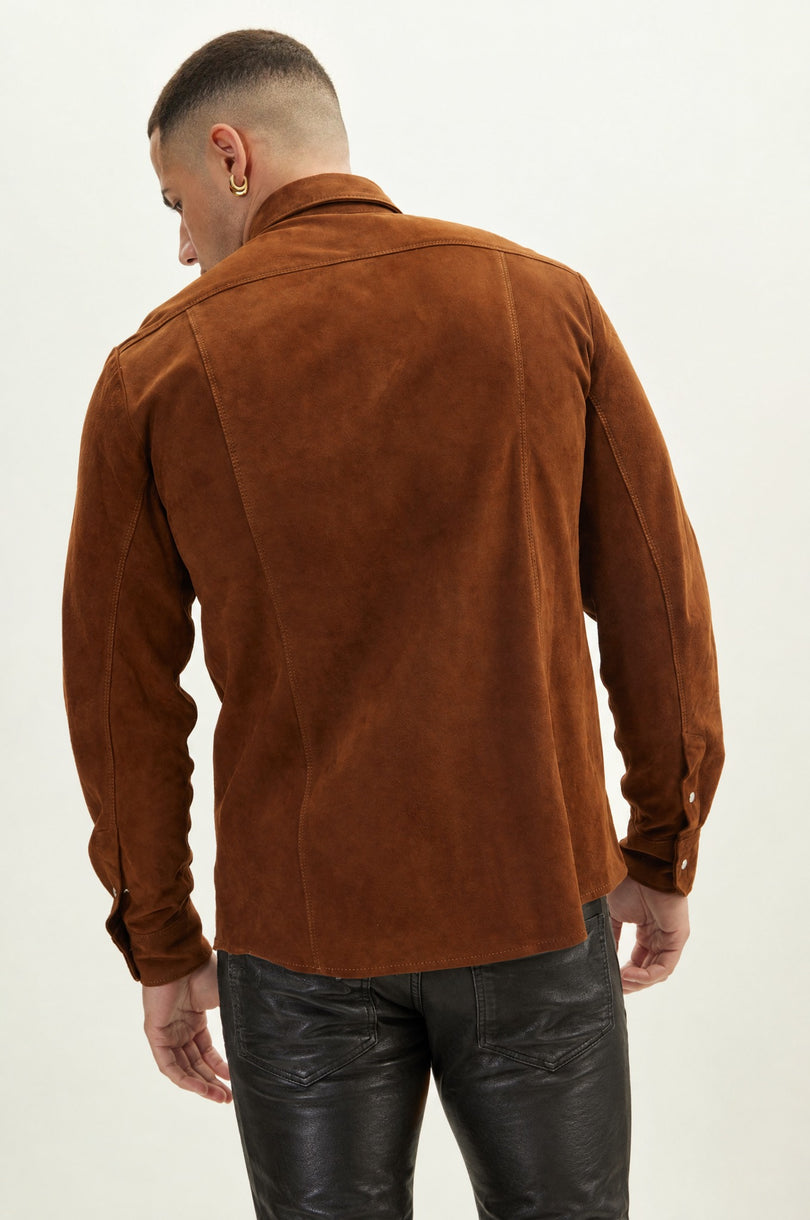 Men's Lambskin Suede Shirt - Brown | Ron Tomson
