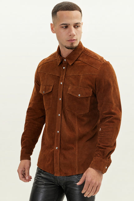 Men's Lambskin Suede Shirt - Brown | Ron Tomson, image 7 of 8