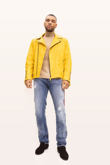 Nappa Lambskin Motorcycle Jacket - Yellow