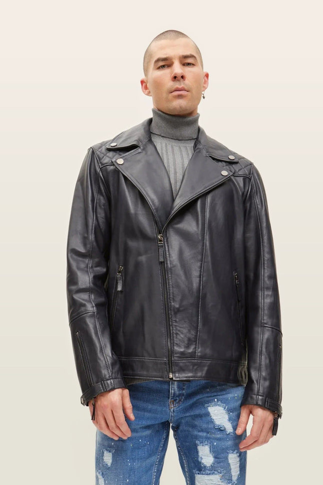 Nappa Lambskin Motorcycle Jacket - Black