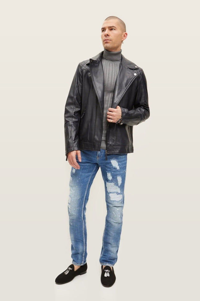 Nappa Lambskin Motorcycle Jacket - Black