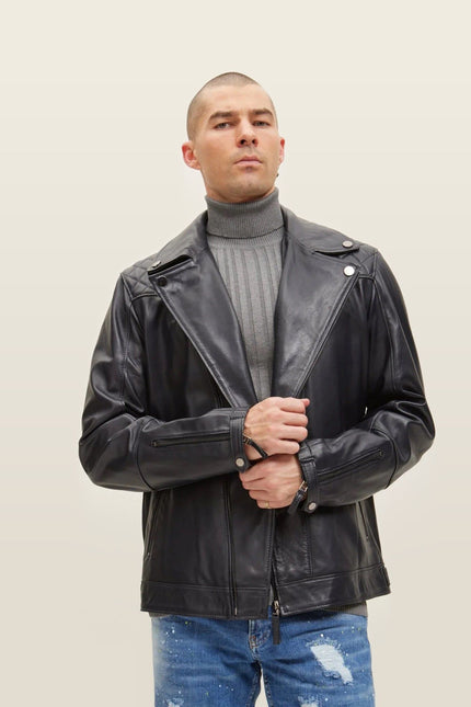 Nappa Lambskin Motorcycle Jacket - Black