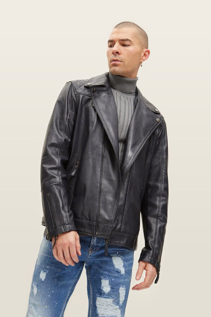 Nappa Lambskin Motorcycle Jacket - Black