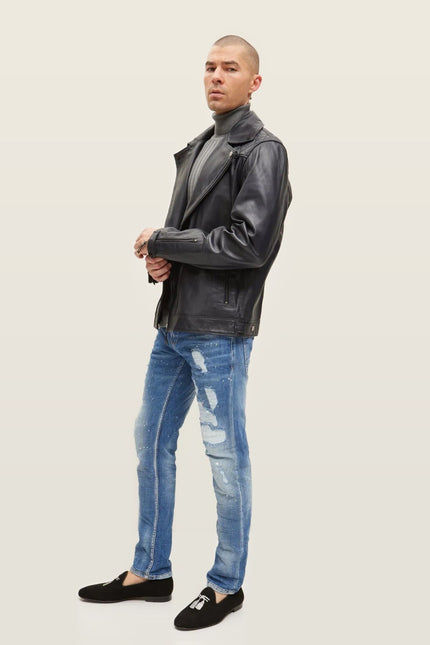 Nappa Lambskin Motorcycle Jacket - Black