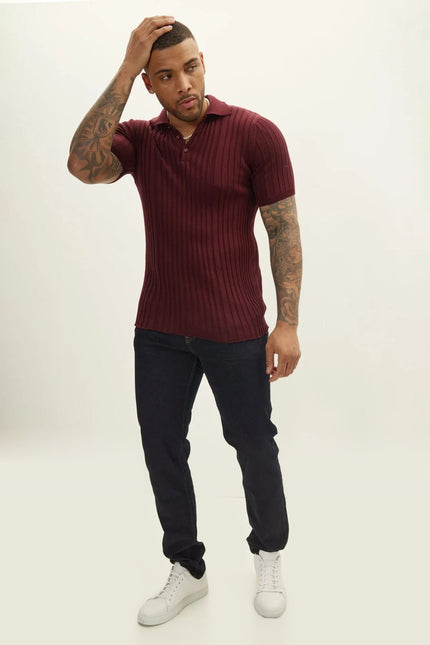 Ribbed Polo Shirt - Burgundy