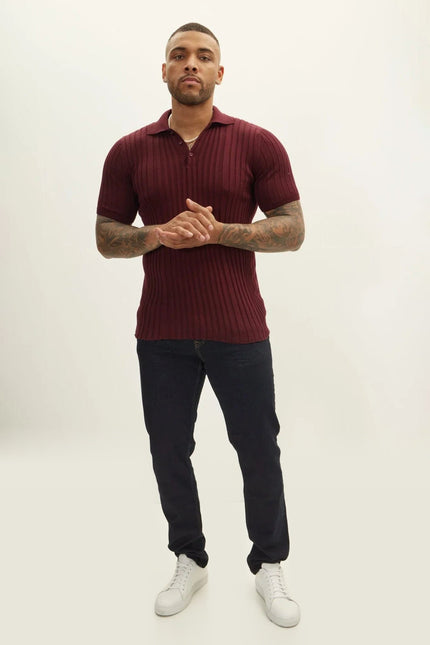 Ribbed Polo Shirt - Burgundy