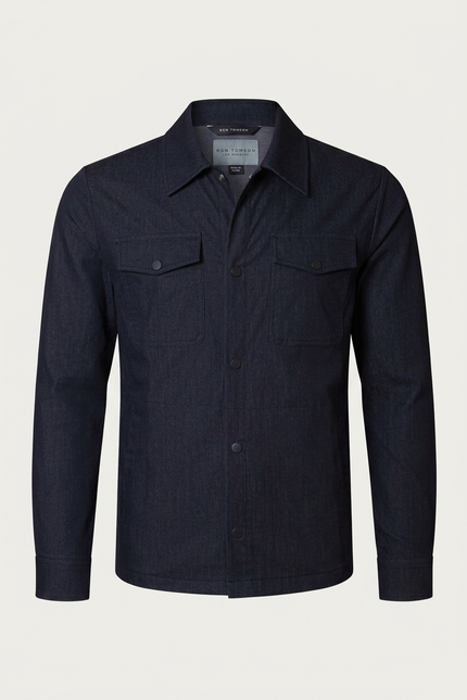 Men's Snap Button Shirt Jacket - Navy - Ron Tomson
