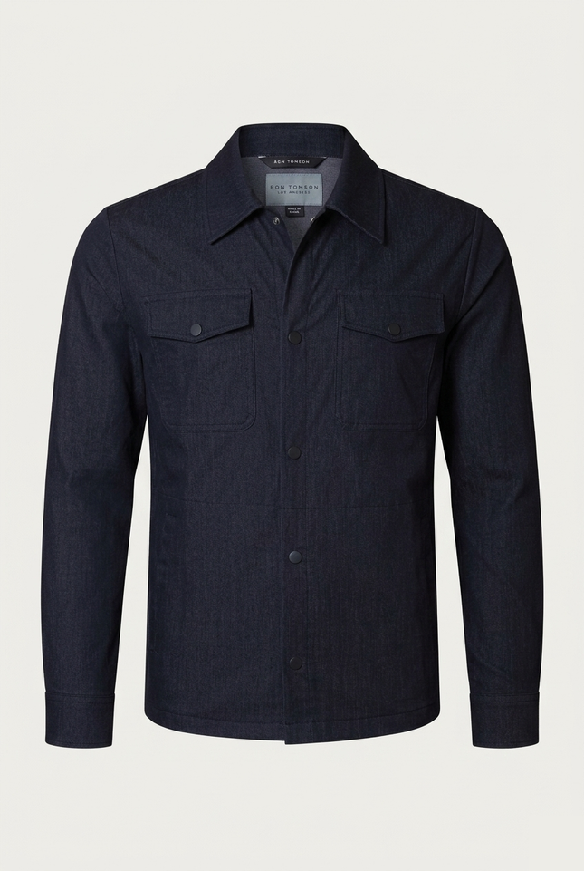 Men's Snap Button Shirt Jacket - Navy - Ron Tomson