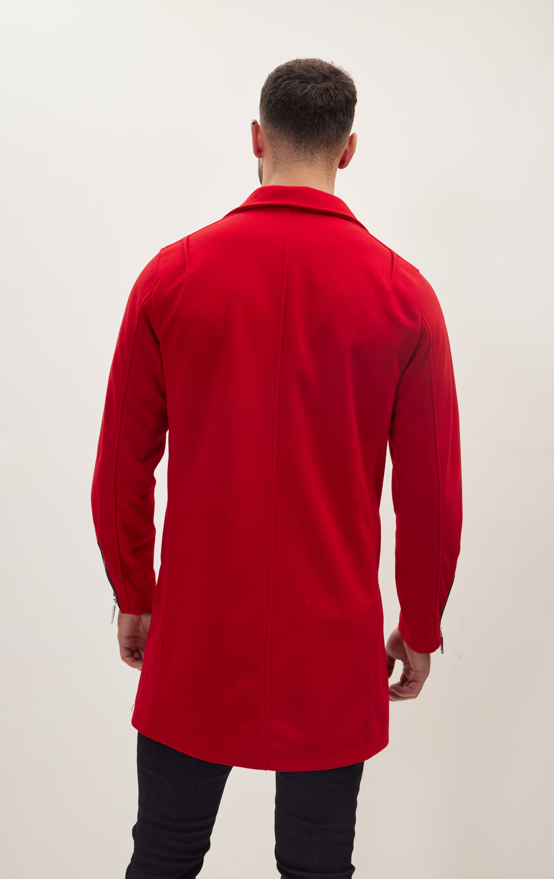Asymmetrical Zipper Closure Coat - Red