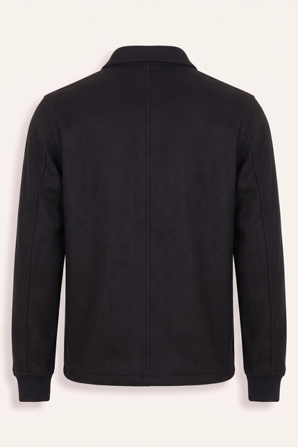 Snap Closure Collared Walking Jacket - Black - Back View