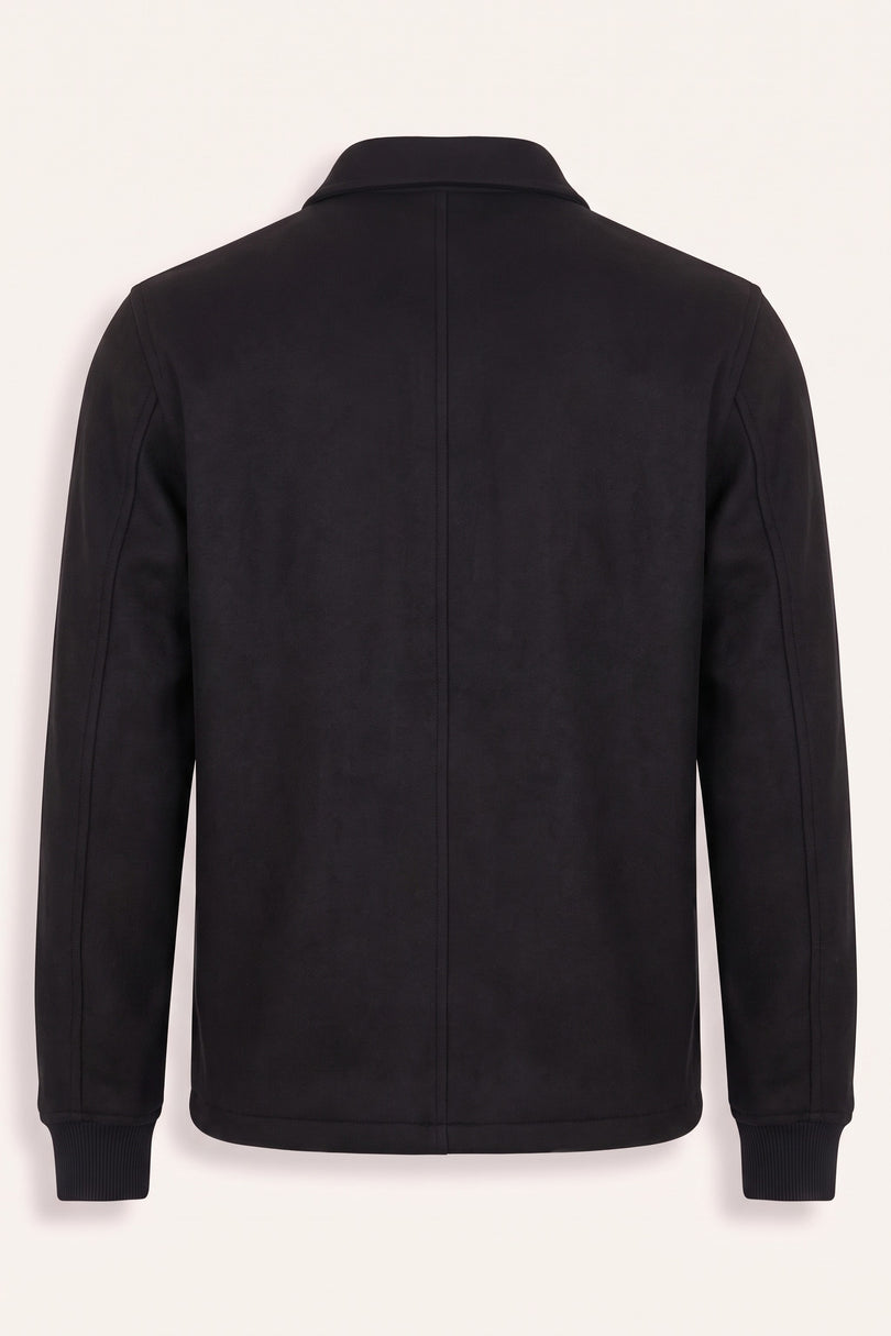 Snap Closure Collared Walking Jacket - Black - Back View