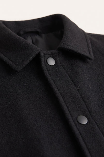 Snap Closure Collared Walking Jacket - Black - Detail View