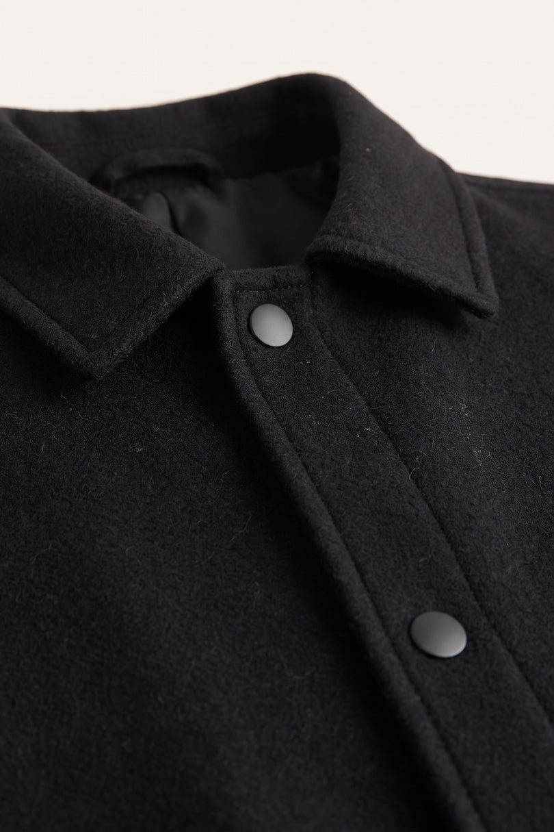 Snap Closure Collared Walking Jacket - Black - Detail View