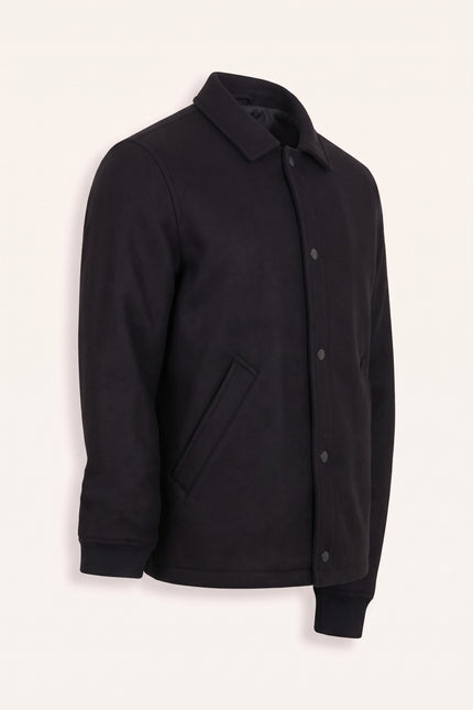 Snap Closure Collared Walking Jacket - Black - Side View