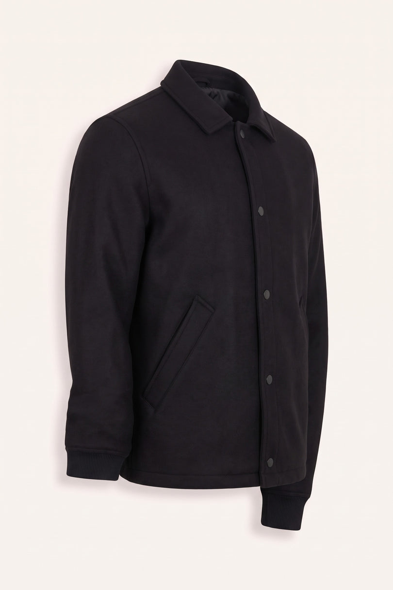 Snap Closure Collared Walking Jacket - Black - Side View