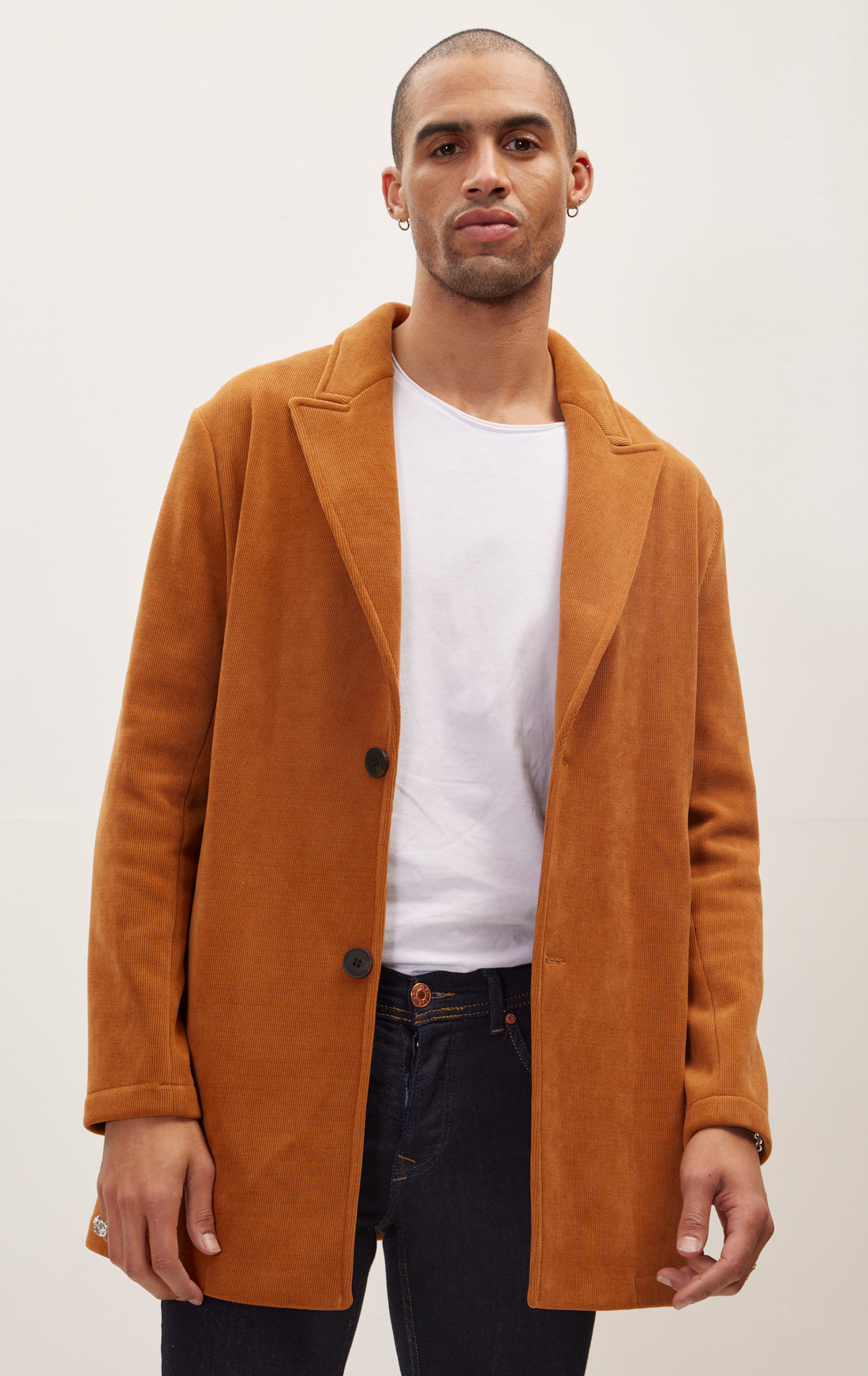 Relaxed Corduroy Button Closure Jacket - Tile