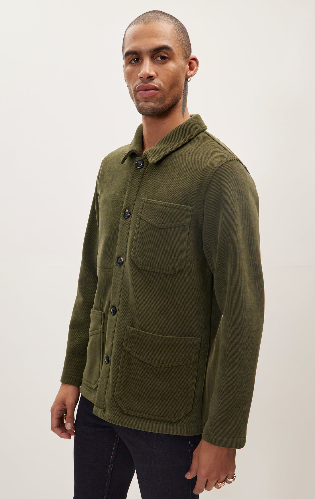 Relaxed Corduroy Button Closure Jacket - Light Green