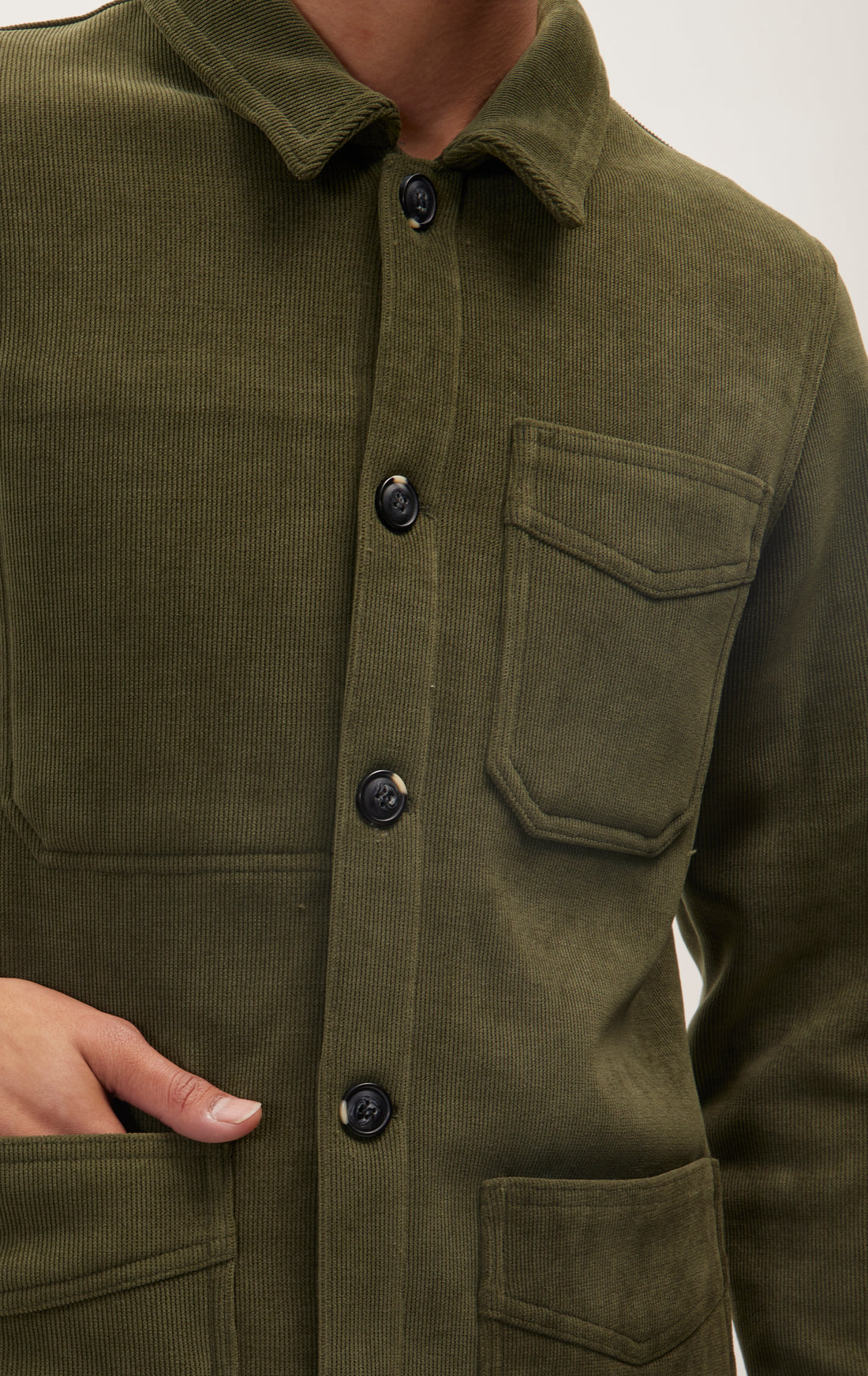 Relaxed Corduroy Button Closure Jacket - Light Green