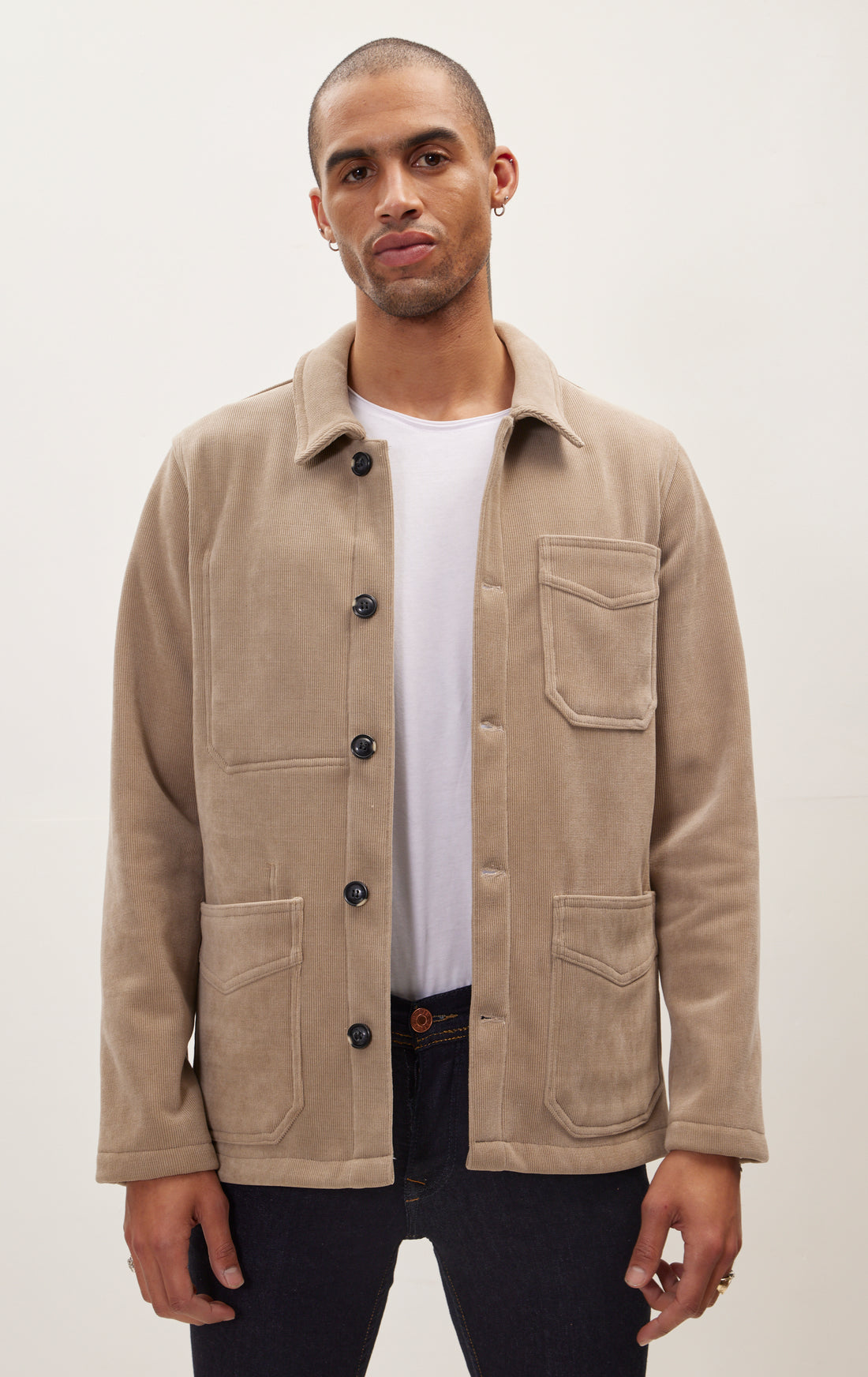 Relaxed Corduroy Button Closure Jacket - Beige