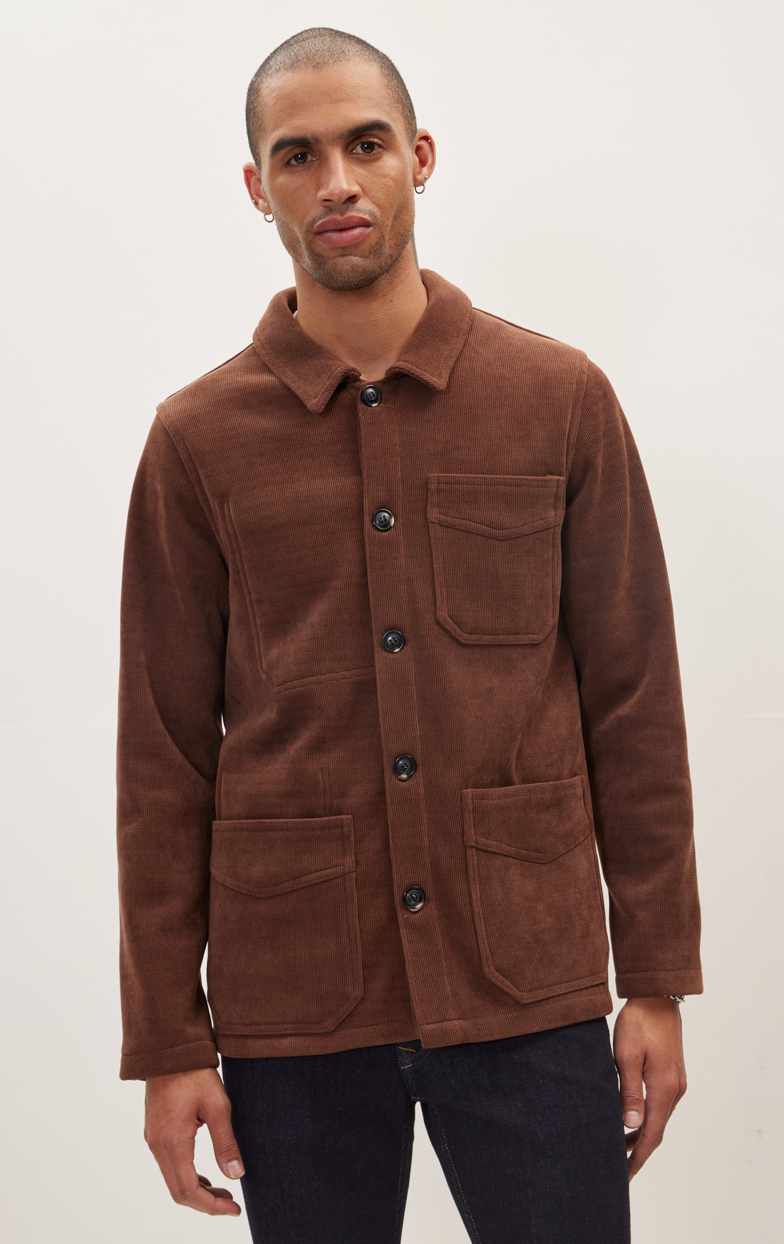 Relaxed Corduroy Button Closure Jacket - Brown