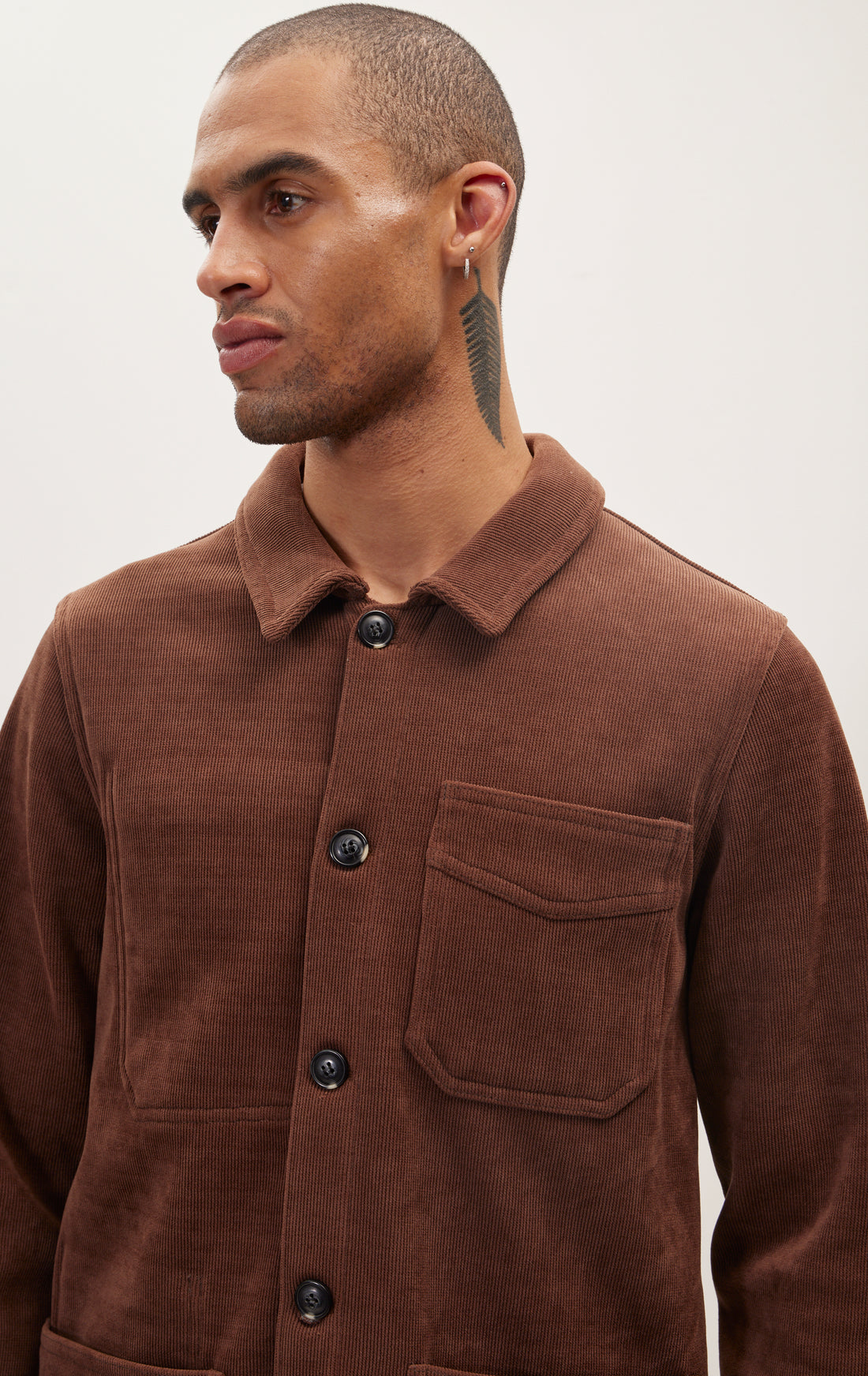 Relaxed Corduroy Button Closure Jacket - Brown