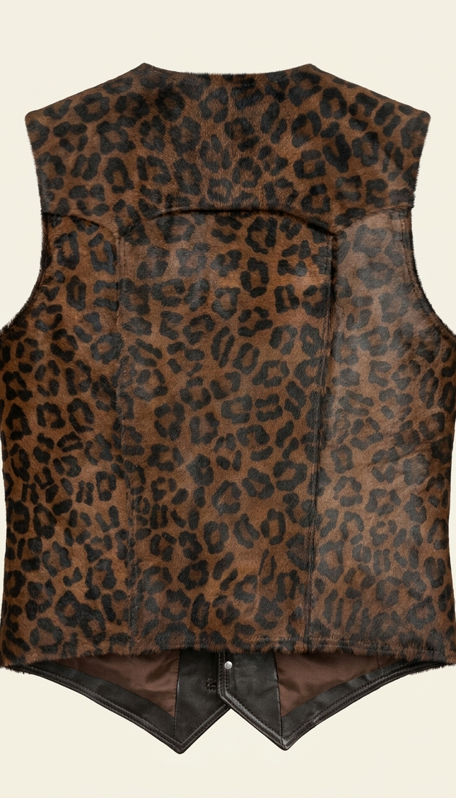 Men's Calf Hair Leather Vest - Leopard - Back - Ron Tomson
