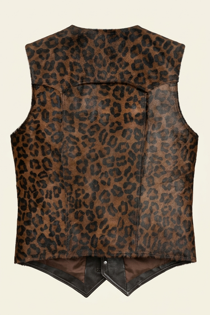 Men's Calf Hair Leather Vest - Leopard - Back - Ron Tomson