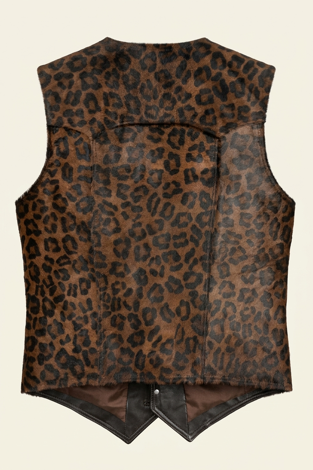 Men's Calf Hair Leather Vest - Leopard - Back - Ron Tomson