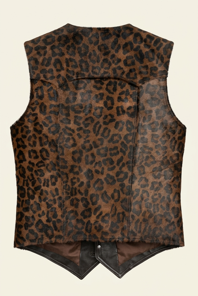 Men's Calf Hair Leather Vest - Leopard - Back - Ron Tomson