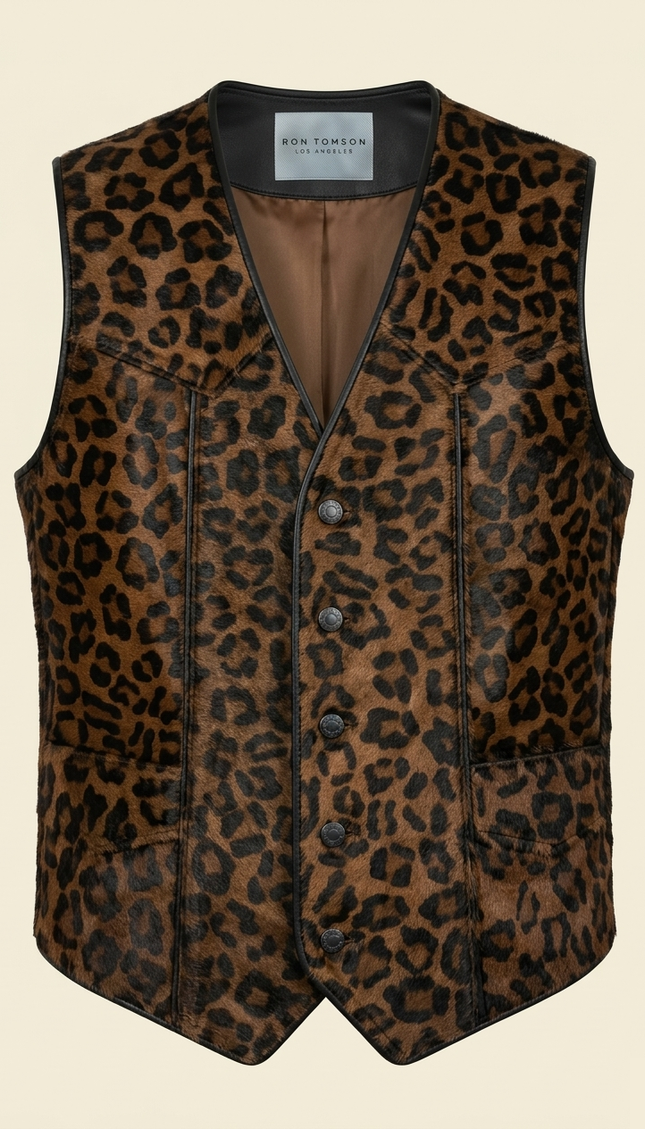 Men's Calf Hair Leather Vest - Leopard - Ron Tomson