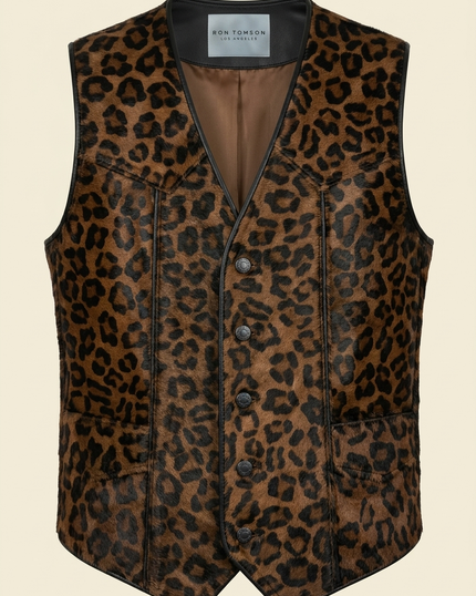 Men's Calf Hair Leather Vest - Leopard - Ron Tomson