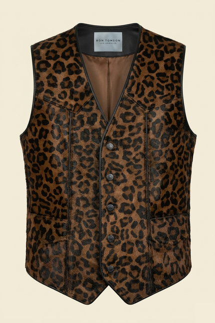 Men's Calf Hair Leather Vest - Leopard - Ron Tomson