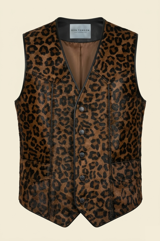 Men's Calf Hair Leather Vest - Leopard - Ron Tomson
