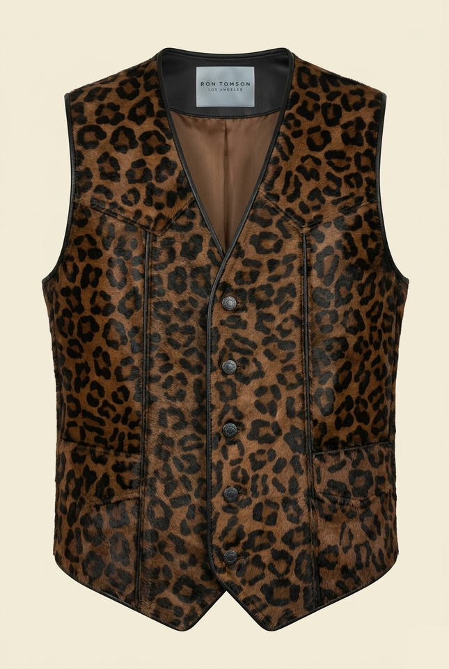 Men's Calf Hair Leather Vest - Leopard - Ron Tomson