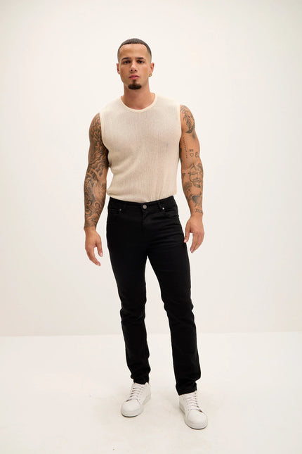 Men's Slim 5-Pocket Cotton Jeans - Jet Black | Ron Tomson