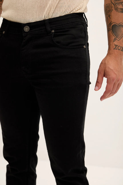 Men's Slim 5-Pocket Cotton Jeans - Jet Black | Ron Tomson